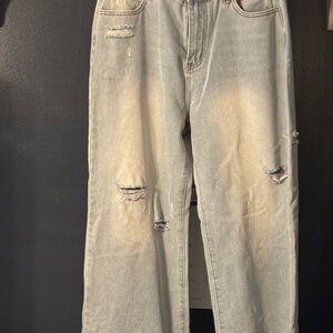 Casual Distressed Wide Leg Jeans